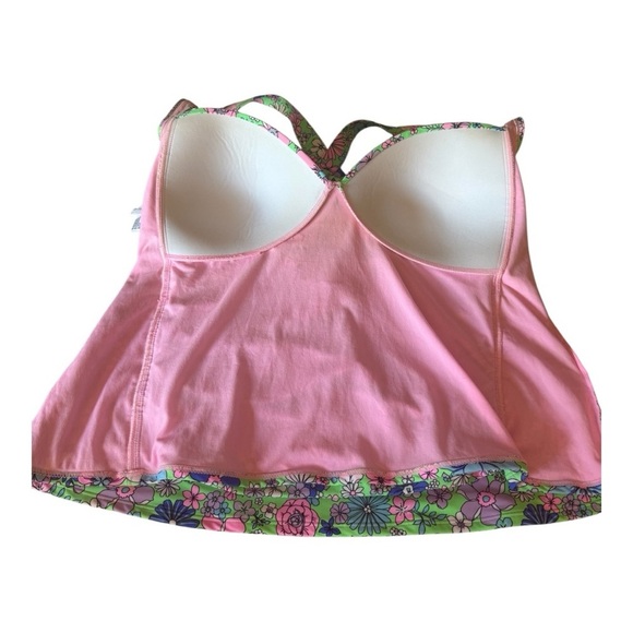 99. Salt Cove Plus Size Peony Party Printed X Back Tankini Top Green Size 2 NWOT - Picture 11 of 15